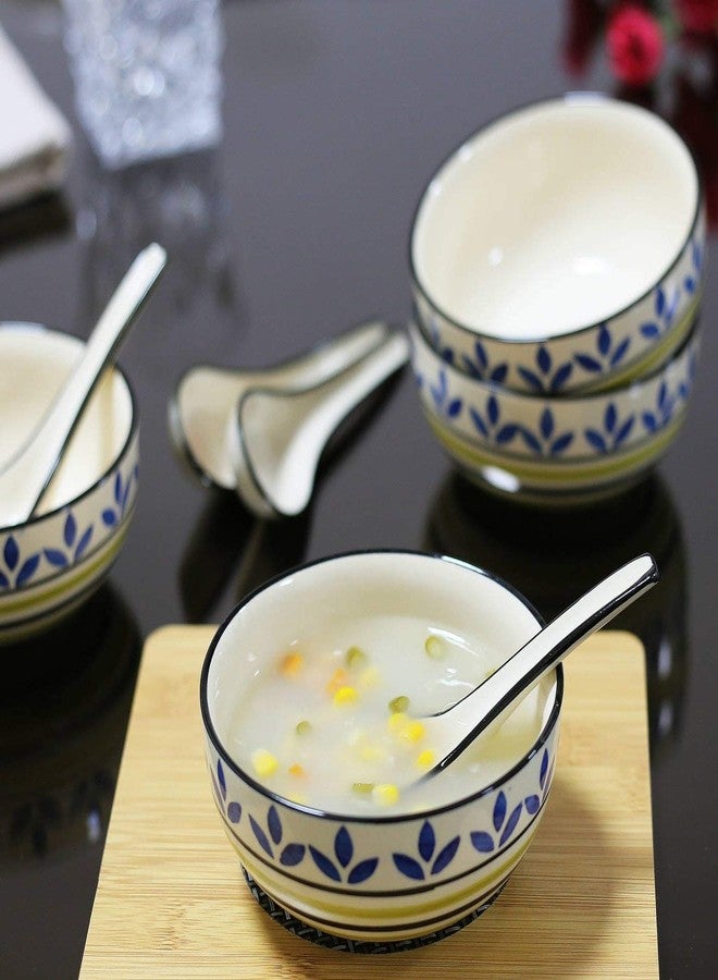 KITTENS Ceramic Soup Bowls with Spoons Set of 4, 350ml Microwave & Dishwasher Safe | Food Grade Material | Multicolour | Snack Bowl | Mixing Bowl| Ideal for Rice, Dal, Fruits, Salad etc. - Image 1
